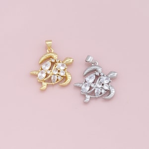 18K Gold Filled Turtle Pendant,CZ Turtle Charm Bracelet Necklace for DIY Jewelry Making Supply