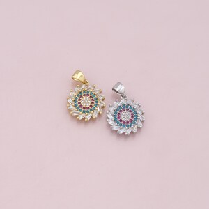 18K Gold Filled Sun Evil Eye Pendant,CZ Micro Pave Evil Eye Charm Bracelet Necklace for DIY Jewelry Making Supply