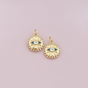 18K Gold Filled Evil Eye Pendant,CZ Evil Eye Charm Bracelet Necklace for DIY Jewelry Making Supply
