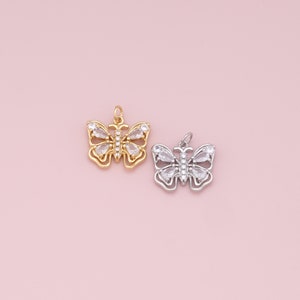 18K Gold Filled Butterfly Pendant,CZ Micro Pave Butterfly Charm Bracelet Necklace for DIY Jewelry Making Supply