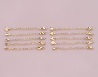 18K Gold Filled Chain Extender for Necklace Bracelet Supply Component Findings Extenders Lobster Claw Clasps with Gold Extender Chain
