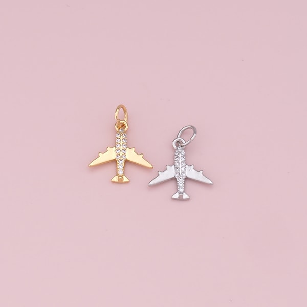 18K Gold Filled Airplane Pendant,Airplane Charm Bracelet Necklace for DIY Jewelry Making Supply