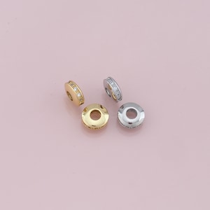 Gold Flat Round Beads Charms,18K Gold Filled Barrel Spacer Beads Bracelet Necklace for DIY Jewelry Making Supply