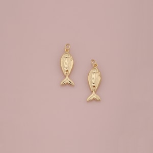 18K Gold Filled Fish Pendant,Dainty Fish Charm Bracelet Necklace for DIY Jewelry Making Supply