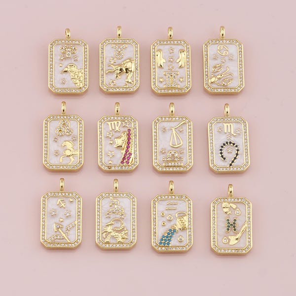 18K Gold Filled Zodiac Constellation Anhänger, Emaille Horoskop Charme Armband Halskette für DIY Schmuckherstellung Versorgung