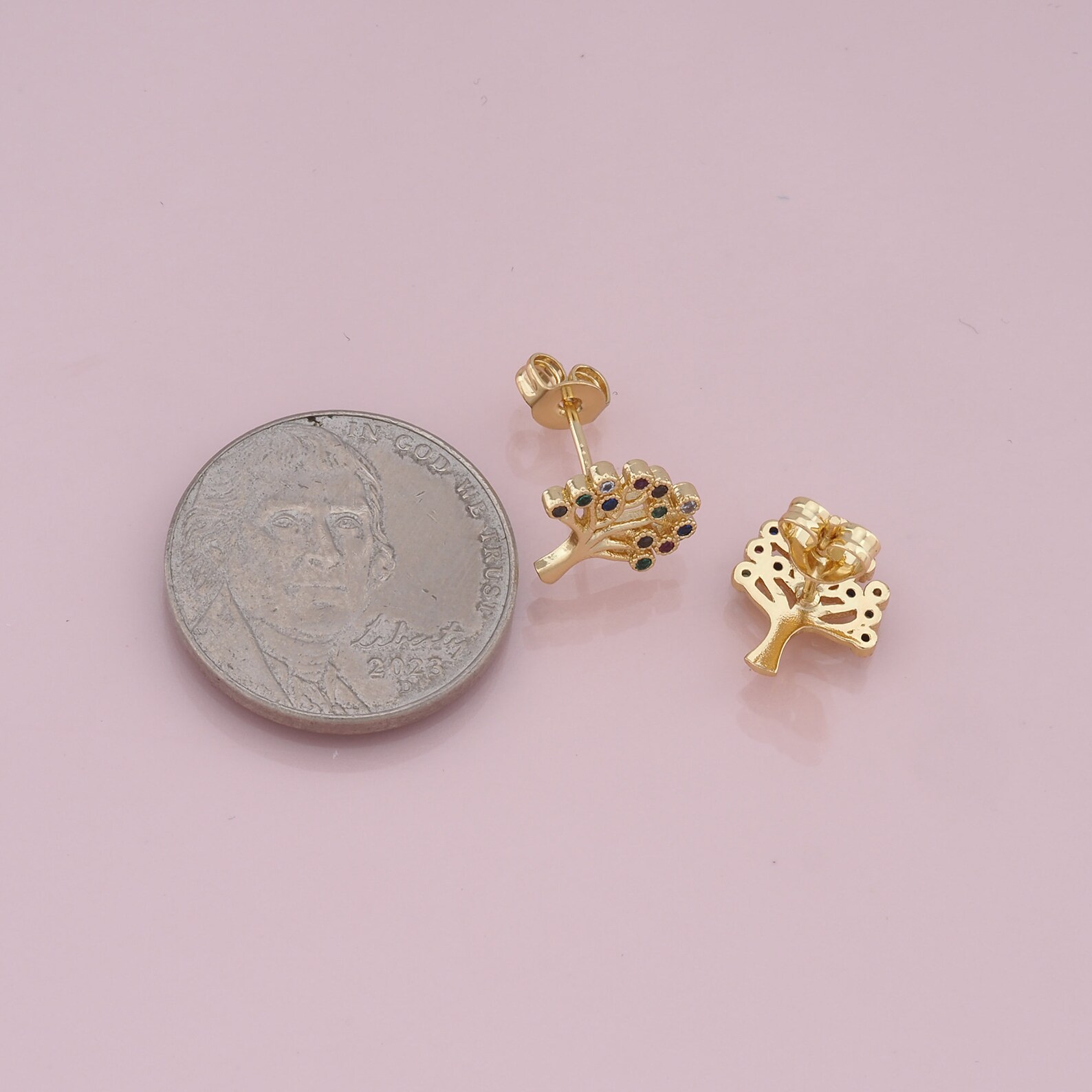 1pair 18K Gold Filled Life Treer Stud Earrings,gold Earrings,dainty ...