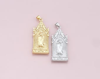 Gold Our Lady of Guadalupe Charms,18K Gold Filled Virgin Mary Pendant,Religion Charm Bracelet Necklace for DIY Jewelry Making Supply