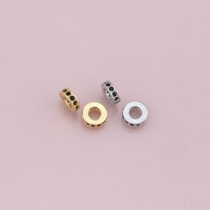 Gold Flat Round Beads Charms,18K Gold Filled Barrel Spacer Beads Bracelet Necklace for DIY Jewelry Making Supply
