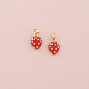 18K Gold Filled Strawberry Pendant,Enamel Fruit Charm Bracelet Necklace for DIY Jewelry Making Supply