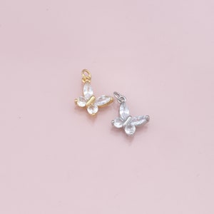 Colgante de mariposa chapado en oro de 18 quilates, Collar de pulsera con dije de mariposa de cristal para suministro de joyería DIY