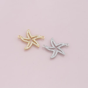 18K Gold Filled Starfish Pendant,Sea Star Connector,CZ Micro Pave Starfish Charm Bracelet Necklace for DIY Jewelry Making Supply