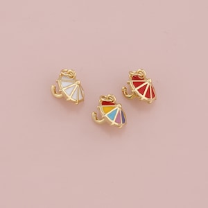 18K Gold Filled Umbrella Pendant,Enamel Umbrella Charm Bracelet Necklace for DIY Jewelry Making Supply
