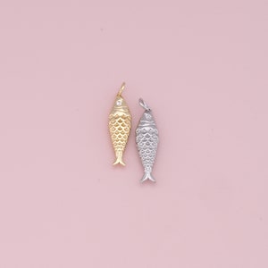 18K Gold Filled Fish Pendant,Dainty Fish Charm Bracelet Necklace for DIY Jewelry Making Supply