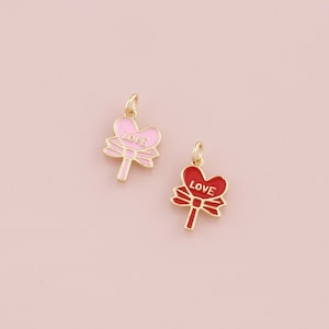 18K Gold Filled Bow Lollipop Pendant,Enamel love Lollipop Charm Bracelet Necklace for DIY Jewelry Making Supply