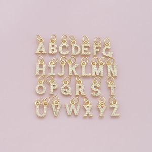 Pingente de letra preenchido com ouro 18K, pulseira com pingente inicial em micropavimento CZ para fabricação de joias faça você mesmo