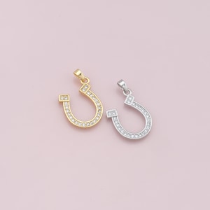 18K Gold Filled Horseshoe Pendant,CZ Micro Pave Horseshoe Charms Bracelet Necklace for DIY Jewelry Making Supply