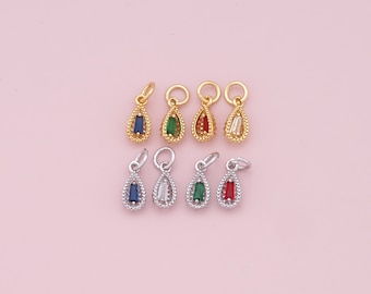 Gold Tiny Teardrop Charms,18K Gold Filled CZ Teardrop Crystal Pendant,Teardrop Charm Bracelet Necklace for DIY Jewelry Making Supply