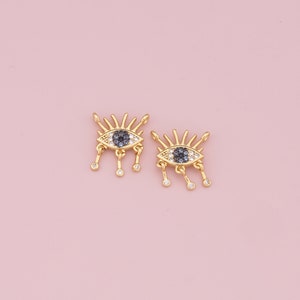 18K Gold Filled Evil Eye Pendant,CZ Micro Pave Evil Eye Charm Bracelet Necklace for DIY Jewelry Making Supply