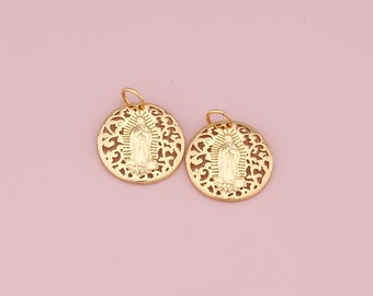 18K Gold Filled Virgin Mary Pendant,Virgin Mary Charm Bracelet Necklace for DIY Jewelry Making Supply