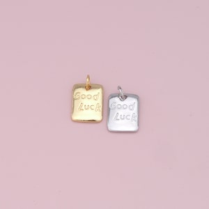 18K Gold Filled Good Luck Pendant,Rectangle Good Luck Charm Bracelet Necklace for DIY Jewelry Making Supply