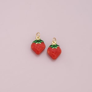 18K Gold Filled Strawberry Pendant,Fruit Charm Bracelet Necklace for DIY Jewelry Making Supply
