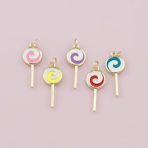 18K Gold Filled Lollipop Pendant,Enamel Lollipop Charm Bracelet Necklace for DIY Jewelry Making Supply