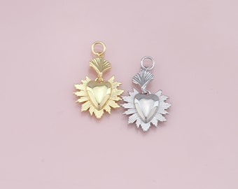 Gouden heilig hart bedels, 18K gold filled vlam heilig hart hanger, religieuze bedelarmband ketting voor het maken van sieraden maken