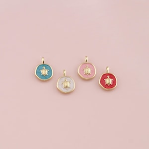 18K Gold Filled Turtle Pendant,Enamel Turtle Charm Bracelet Necklace for DIY Jewelry Making Supply