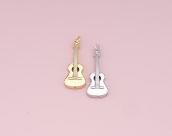 18K Gold Filled Guitar Pendant,Dainty Guitar Charm Bracelet Necklace for DIY Jewelry Making Supply