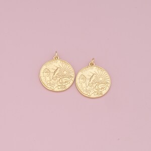 18K Gold Filled Round Pendant,Round Charm Bracelet Necklace for DIY Jewelry Making Supply