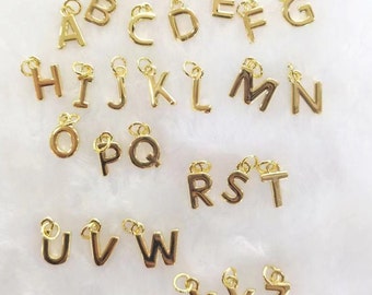 Gold Letter Charms,18K Gold Filled letter Pendant,initial Charm Bracelet Necklace for DIY Jewelry Making Supply