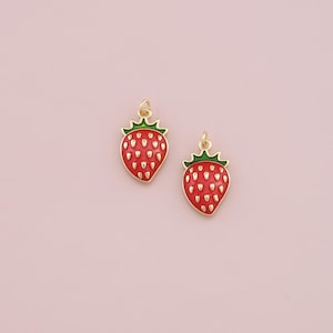 18K Gold Filled Strawberry Pendant,Enamel Fruit Charm Bracelet Necklace for DIY Jewelry Making Supply