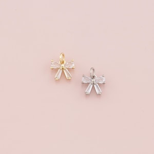 18K Gold Filled Bow Pendant,Dainty Bow Charm Bracelet Necklace for DIY Jewelry Making Supply
