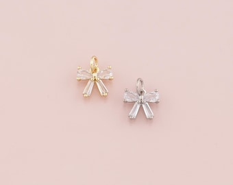 18K Gold Filled Bow Pendant,Dainty Bow Charm Bracelet Necklace for DIY Jewelry Making Supply