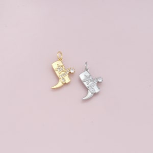 18K Gold Filled Shoe Pendant,CZ Micro Pave Cowboy Boots Charm Bracelet Necklace for DIY Jewelry Making Supply