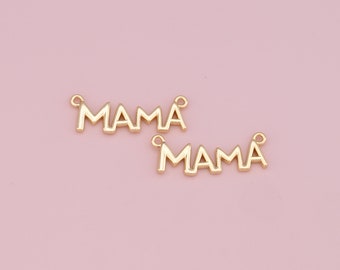 May include: Two gold-colored metal charms with the word "MAMA" spelled out in a stylized font.
