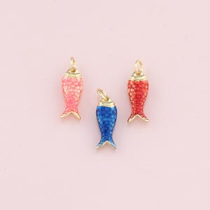 18K Gold Filled Fish Pendant,Enamel Fish Charm Bracelet Necklace for DIY Jewelry Making Supply