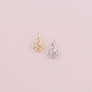 18K Gold Filled Poker Pendant,CZ Micro Pave Clubs Charm Bracelet Necklace for DIY Jewelry Making Supply