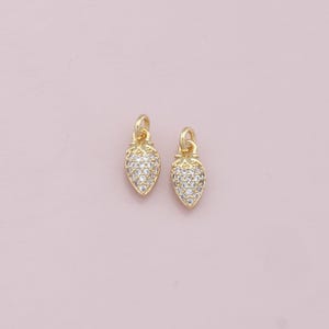 18K Gold Filled Tiny Strawberry Pendant,CZ Fruit Charm Bracelet Necklace for DIY Jewelry Making Supply