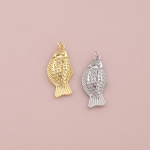 18K Gold Filled Fish Pendant,Dainty Fish Charm Bracelet Necklace for DIY Jewelry Making Supply