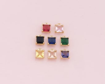 18K Gold Filled Crystal Pendant,Square Crystal Charm Bracelet Necklace for DIY Jewelry Making Supply