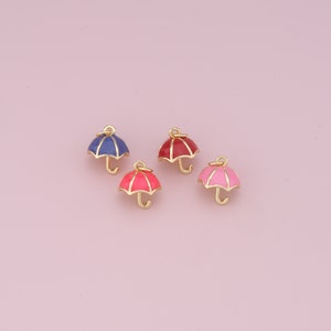 18K Gold Filled Umbrella Pendant,Enamel Umbrella Charm Bracelet Necklace for DIY Jewelry Making Supply
