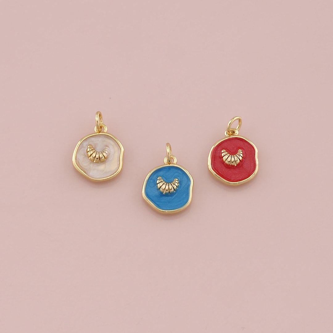 18K Gold Filled Horn Pendant,enamel Croissant Charm Bracelet
