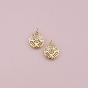 Gold Evil Eye Charms,18K Gold Filled Evil Eye Sun Pendant,CZ Micro Pave Evil Eye Charm Bracelet Necklace for DIY Jewelry Making Supply