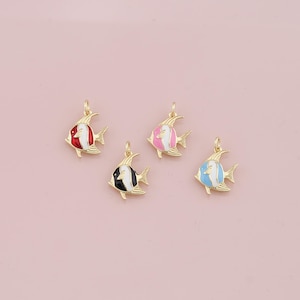 18K Gold Filled Fish Pendant,Enamel Tropical Fish Charm Bracelet Necklace for DIY Jewelry Making Supply