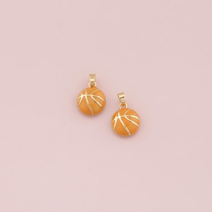 18K Gold Filled Basketball Pendant,Enamel Sports Charm Bracelet Necklace for DIY Jewelry Making Supply