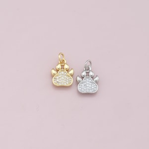 Gold Paw Charms,18K Gold Filled Cat Paw Pendant,CZ Micro Pave Dog Paw Charm Bracelet Necklace for DIY Jewelry Making Supply