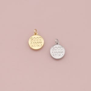 18K Gold Filled Round Good luck Pendant,Good luck Charm Bracelet Necklace for DIY Jewelry Making Supply