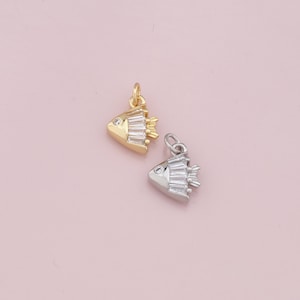 18K Gold Filled CZ Fish Pendant,Dainty Fish Charm Bracelet Necklace for DIY Jewelry Making Supply