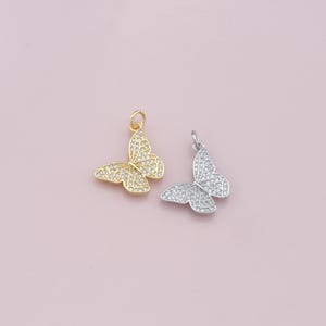 18K Gold Filled Butterfly Pendant,CZ Micro Pave Butterfly Charm Bracelet Necklace for DIY Jewelry Making Supply